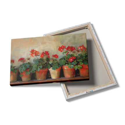 Canvas schilderij details Rode Geraniums in Potten