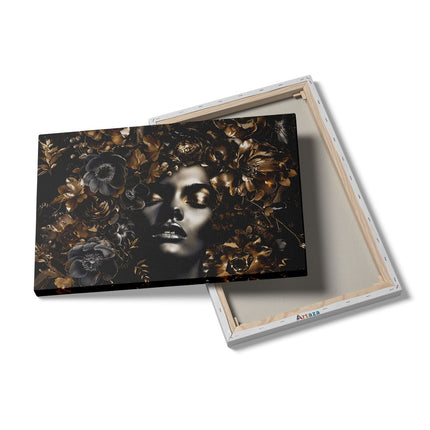 Canvas schilderij details Vrouw met Bloemen op haar Hoofd