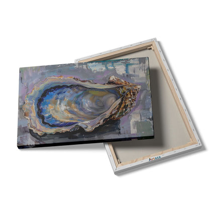 Canvas schilderij details Kunstwerk van een Oester op een Tafel