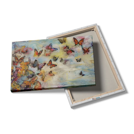 Canvas schilderij details Kunstwerk van Vlinders die in de Lucht Vliegen