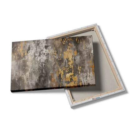 Canvas schilderij details De Afbeelding Toont een Grijze en Gouden Verf op een Muur