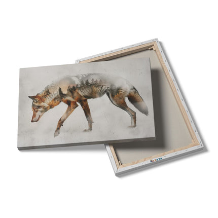Canvas schilderij details Afbeelding van een Wolf die door een Bos loopt