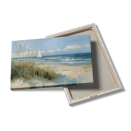 Canvas schilderij details Kunstwerk van een Zeilboot op het Strand