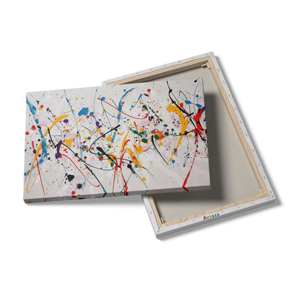 Canvas schilderij details Kleurrijke Verfspatten op een Witte Achtergrond