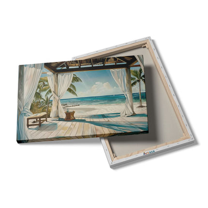 Canvas schilderij details Kunstwerk van een Veranda met Uitzicht op de Oceaan