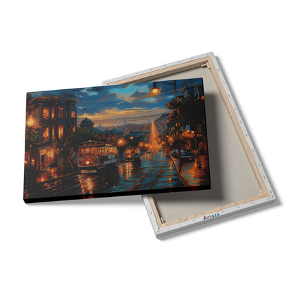 Canvas schilderij details Kunstwerk van een Straatbeeld met een Kabelbaan