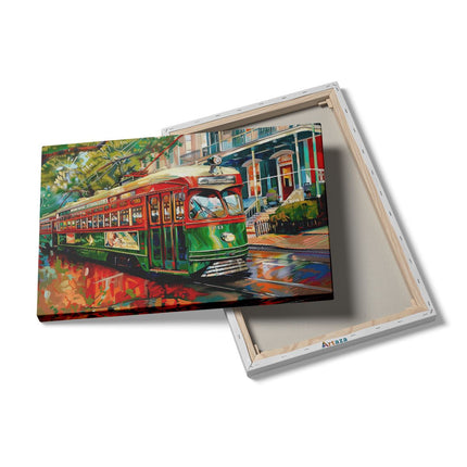 Canvas schilderij details Kunstwerk van een Tram in New Orleans