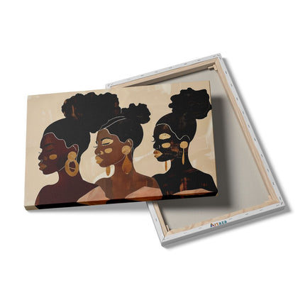 Canvas schilderij details Drie Zwarte Vrouwen met Gouden Oorbellen