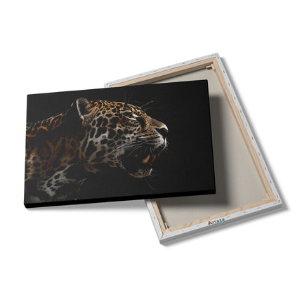 Canvas schilderij details Jaguar op een Zwarte Achtergrond