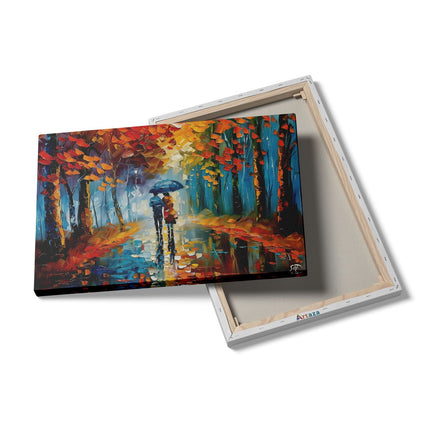 Canvas schilderij details Paar dat in de Regen loopt met een Paraplu