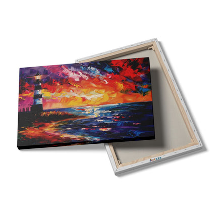 Canvas schilderij details Kunstwerk van een Vuurtoren bij Zonsondergang