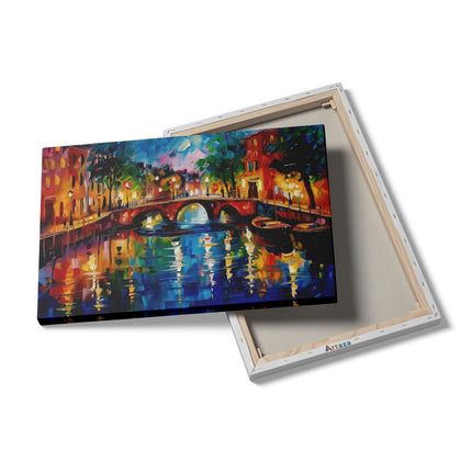 Canvas schilderij details Kunstwerk van een Gracht bij Nacht