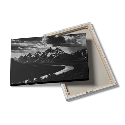 Canvas schilderij details Zwart Wit Beeld van de Grand Teton-Bergen