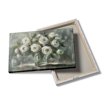 Canvas schilderij details Witte Rozen in een Vaas
