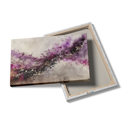 Canvas schilderij details Abstract Kunstwerk met Paarse en Zwarte Splatters