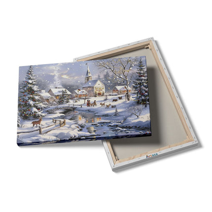 Canvas schilderij details Kunstwerk van een Dorp in de Sneeuw