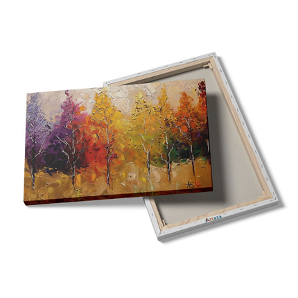 Canvas schilderij details Oliekunstwerk van Bomen in Herfstkleuren