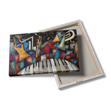 Canvas schilderij details Saxofoon, Piano en Saxofoon