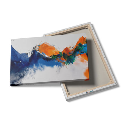 Canvas schilderij details Blauw, Oranje en Groen Artwork op een Witte Achtergrond