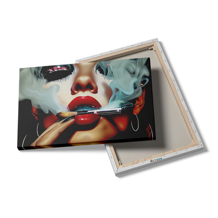 Canvas schilderij details Vrouw die een Sigaret Rookt