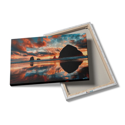 Canvas schilderij details Zonsondergang bij Cannon Beach, Oregon