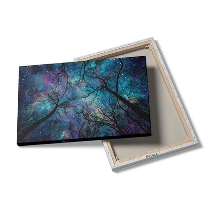 Canvas schilderij details Bomen in de Nachtelijke Hemel met Sterren