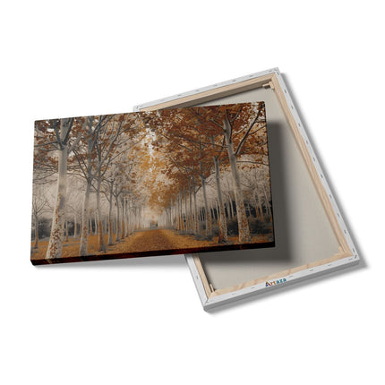 Canvas schilderij details Weg Omzoomd met Bomen in de Herfst