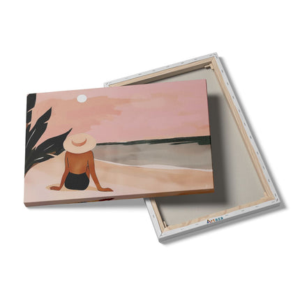 Canvas schilderij details Vrouw Zittend op het Strand