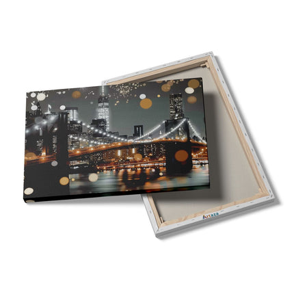 Canvas schilderij details De Brooklyn Bridge is Verlicht met Verlichting