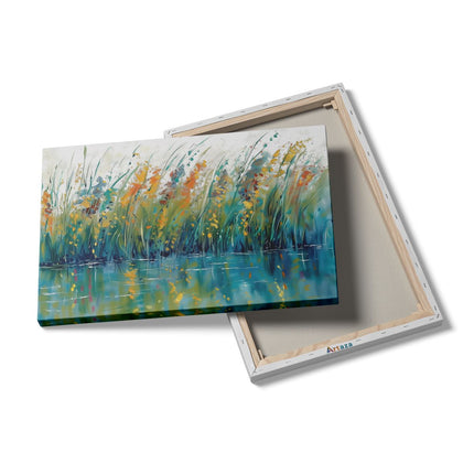 Canvas schilderij details Kunstwerk van Riet in het Water