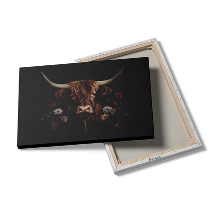 Canvas schilderij details Koe met Hoorns en Bloemen