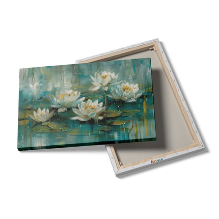 Canvas schilderij details Witte Waterlelies in het Water