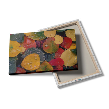 Canvas schilderij details Kleurrijke Bladeren met Waterdruppels