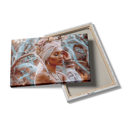 Canvas schilderij details Vrouw met een Tulband en Sieraden