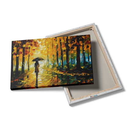 Canvas schilderij details Vrouw die in de Regen loopt met een Paraplu