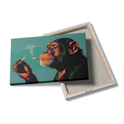 Canvas schilderij details Chimpansee die een Sigaret Rookt