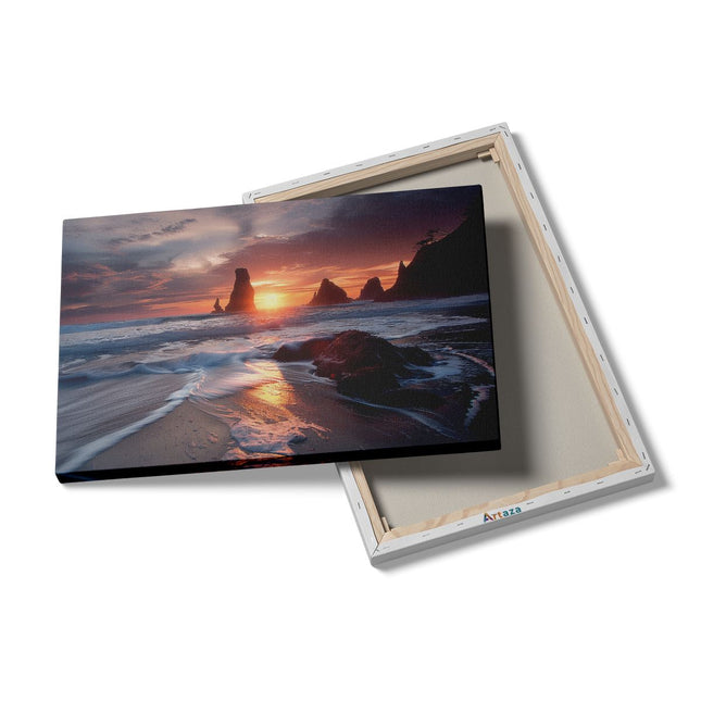 Canvas schilderij details De Zon gaat onder boven een Strand
