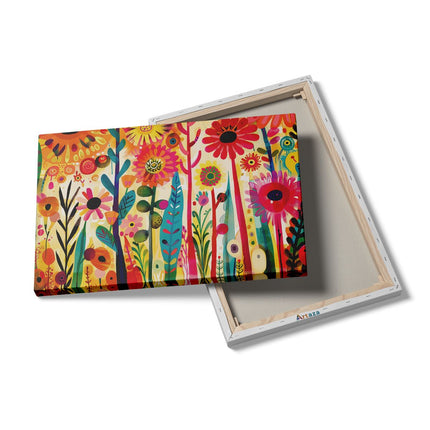 Canvas schilderij details Kleurrijke Bloemen in een Veld