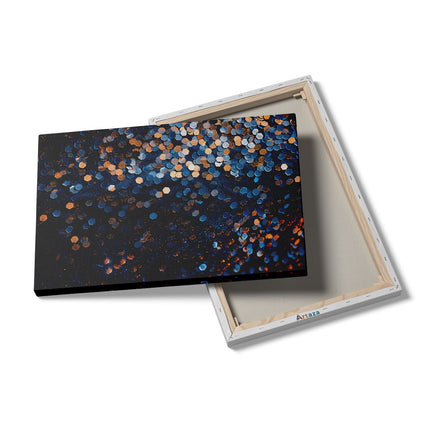 Canvas schilderij details Blauwe en Oranje Achtergrond met veel Glitters