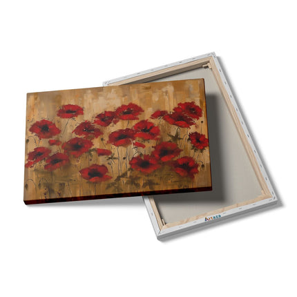 Canvas schilderij details Rode Papavers op een Bruine Achtergrond