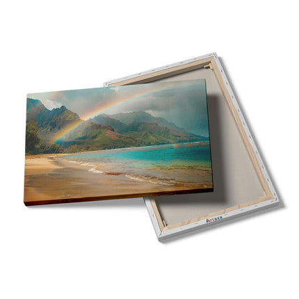 Canvas schilderij details Regenboog boven een Strand in Hawaï