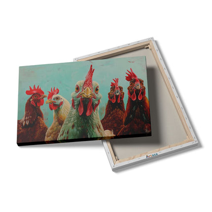 Canvas schilderij details Kunstwerk van een Groep Kippen