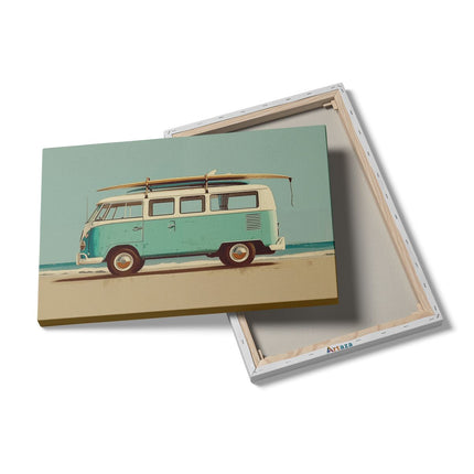Canvas schilderij details Vw Bus met een Surfplank Erop