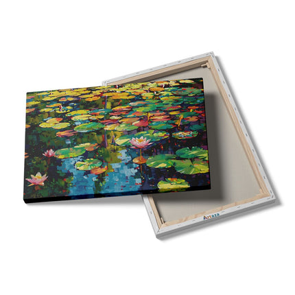 Canvas schilderij details Kleurrijke Waterlelies in een Vijver