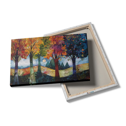 Canvas schilderij details Kleurrijke Bomen in een Veld
