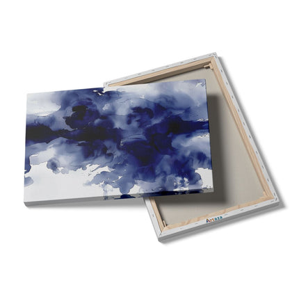 Canvas schilderij details Blauwe Inktspatten op een Witte Achtergrond