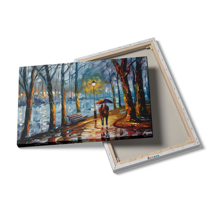 Canvas schilderij details Vrouw die in de Regen loopt met een Paraplu
