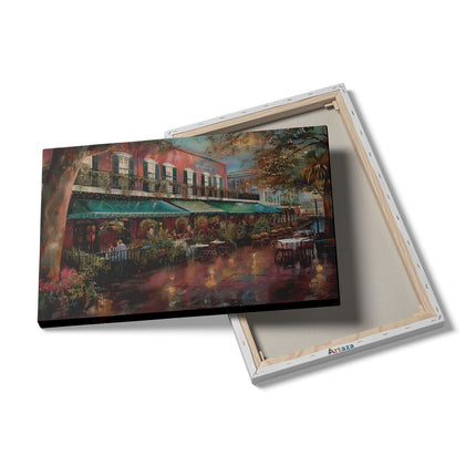 Canvas schilderij details Kunstwerk van een Restaurant in de Regen