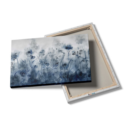 Canvas schilderij details Aquarelkunstwerk van een Veld met Blauwe Bloemen