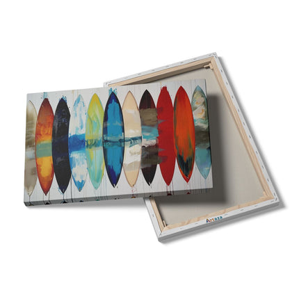 Canvas schilderij details Groep Surfplanken Geschilderd in Verschillende Kleuren